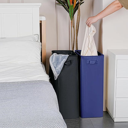 efluky Slim Laundry Basket, Narrow Laundry Hamper with Handles, Collapsible Dirty Clothes Hamper, Tall Laundry Bin for Laundry Room, Dorm and Bedroom, 12.7 Gallons(75L) Blue