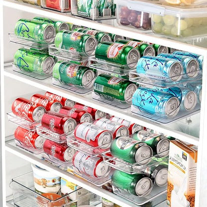 2 Pack Rolling Soda Can Organizer for Refrigerator Can Dispenser for Fridge Beer Soda Seltzer Pop Can Soda Organizer for Fridge 10 Standard Size 11.15oz 12oz 330ML 355ML Cans Holder Storage