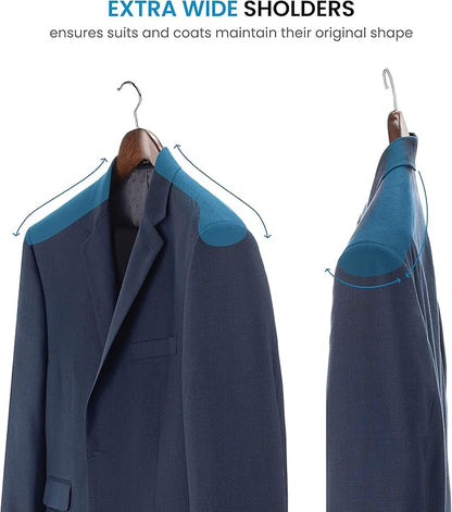 ZOBER 6 Pack High-Grade Wooden Suit Hangers for Men, Extra Wide Shoulder Hangers with Non Slip Pants Bar, Smooth Finish, 360 Swivel Hook, Jacket Hanger, Heavy Duty Wide Hanger for Closet