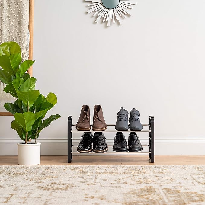 IRIS USA 2-Tier Shoe Rack, Up to 6 Pairs, Shoe Organizer for Closet Entryway Small Space, Shoe Storage Shelf, Tall Metal Shoe Rack, Shoe Stand, High-Heels