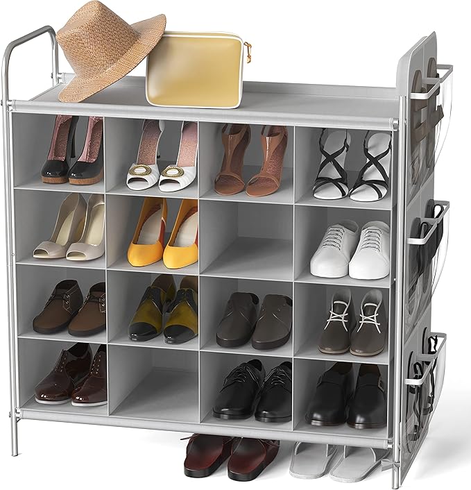 Simple Houseware 4-Tier 16 Cube Shoe Cubby Rack Organizer, Gray