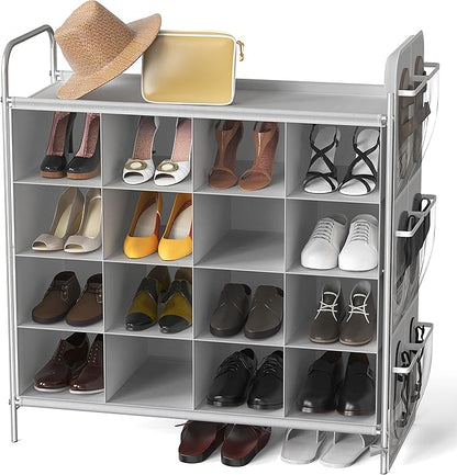 Simple Houseware 4-Tier 16 Cube Shoe Cubby Rack Organizer, Gray