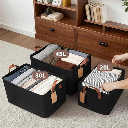 CHICVITA Storage Baskets for Shelves, Extra Large Closet Storage Bins with Metal Frame, Foldable Toy Storage Organizer for Nursery, Living Room, 19" L x 13" W x 11" H, Black, 2-Pack