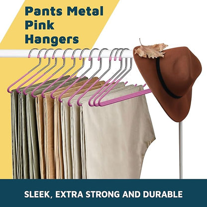 Lifemaster Metal Pants Hanger Set - 50 Pieces Elegant Non-Slip Closet Space Saving Hanger Set for Pants, Trouser, Blankets, and Jeans with Open Ended Sleek Design - Pink