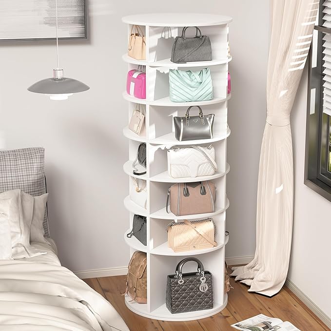 HomVent Rotating Shoe Rack Tower, 7-Tier Spinning Shoe Rack, Freestanding 360° Revolving Shoe Organizer, High Bottom Design Shoe Tower Spinning Storage, Fits 28 Pairs of Shoes