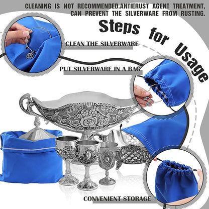 Fumete 8 Pcs Silver Storage Bags Anti Tarnish Storage Bags 18" x 18" 9" x 11.8" Silver Protector for Jewelry Silverware Protection Resistant Tarnish for Silverware Flatware(Blue)