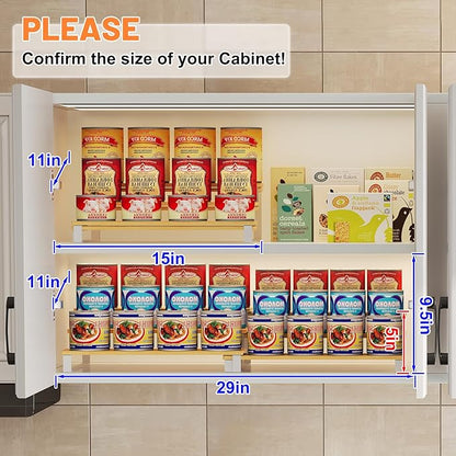 Expandable Can Organizer for Pantry, 3-Tier Adjustable Bamboo & Iron Can Rack for Cabinets, Easy Access Food Storage Shelf for Canned Goods, Soda & Soup Cans, Holds Up to 30 Cans (Patent Pending)