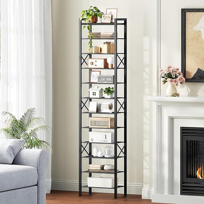 YATINEY 12-Tier Narrow Shoe Rack, Tall Shoe Rack for 12-24 Pairs, Slim Shoe Storage Organizer with Wooden Top, Space Saving, Metal Frame, for Entryway, Charcoal and Black SS61BC
