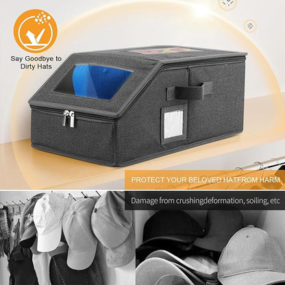 Xixter Stackable Hat Organizer for Baseball Caps- 2 PCS Featuring a Transparent Viewing Window, Hat Organizer for Closet, Holds up to 30 Caps, with Cardboard Inserts,Drak Grey