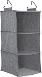 Household Essentials 3 Shelf Hanging Closet Organizer, Hanging Shelf with Hooks, Poly Linen and PEVA Shelving
