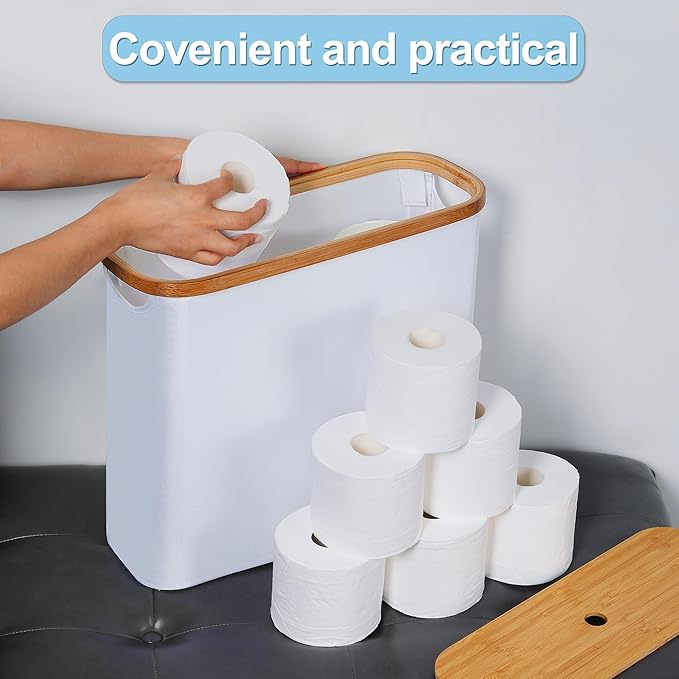 efluky Toilet Paper Storage, Toilet Paper Basket with Lid, Bathroom Organizer, Free Standing Holder Up to 9 Mega Rolls, White