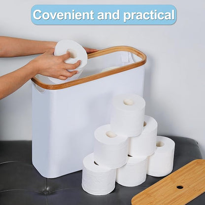 efluky Toilet Paper Storage, Toilet Paper Basket with Lid, Bathroom Organizer, Free Standing Holder Up to 9 Mega Rolls, White
