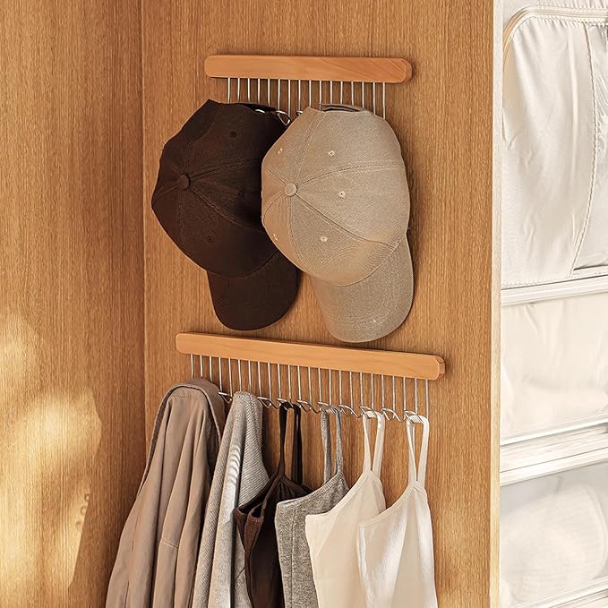 Pull Out Bra Hanger for Closet, Sliding Hooks Rack for Belt Ties Tank Top Scarf Jewelry, Space Saving Organizr for Wardrobe Cabinet, Left & Right Side 12 Hooks Rail, 2 Pcs