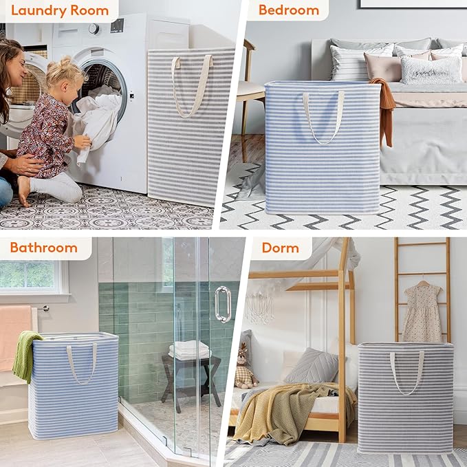 Lifewit 2 Pack Laundry Basket 100L Each, Collapsible Clothes Hamper with Reinforced Handles, Freestanding Waterproof Design for Bedroom and Laundry Room, Grey&Blue 200L Total