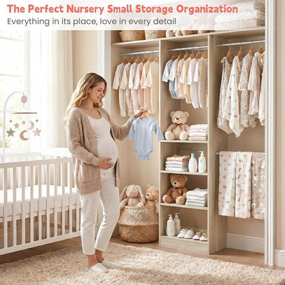 iSunirm 48" Small Closet System, Space-Saving Wall-Mounted Wardrobe Organizer, Mini Garment Rack for Narrow Spaces, Morning Outfit Prep Station & Nursery Dress-up Storage, White Oak