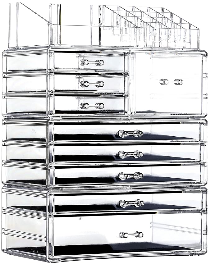 Cq acrylic Makeup Organizer Countertop For Vanity With 9 Drawers,Large Clear Plastic Make Up Storage for Jewelry,Hair Accessory,Beauty,Skin Care,Skincare Product Bathroom Organizer,Set of 4