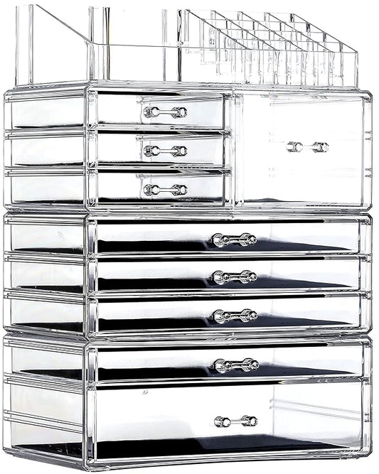 Cq acrylic Makeup Organizer Countertop For Vanity With 9 Drawers,Large Clear Plastic Make Up Storage for Jewelry,Hair Accessory,Beauty,Skin Care,Skincare Product Bathroom Organizer,Set of 4