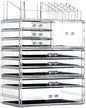 Cq acrylic Makeup Organizer Countertop For Vanity With 9 Drawers,Large Clear Plastic Make Up Storage for Jewelry,Hair Accessory,Beauty,Skin Care,Skincare Product Bathroom Organizer,Set of 4