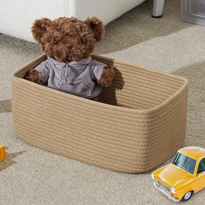 3-Pack Storage Baskets for Organizing | Woven Shelf Toy Basket | Rope Baskets for Gifts Empty | Closet Organizer Bins with Handles | Cube Decorative Box | 13.7×7.1×6.7” | Brown