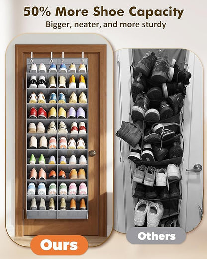 20-30 Pairs Over the Door Shoe Organizer, 10 Tiers Shoe Rack for Door, Hanging Shoe Organizer Storage for Closet, Bedroom, Bathroom with Wider & Deeper Pockets, Dark Gray