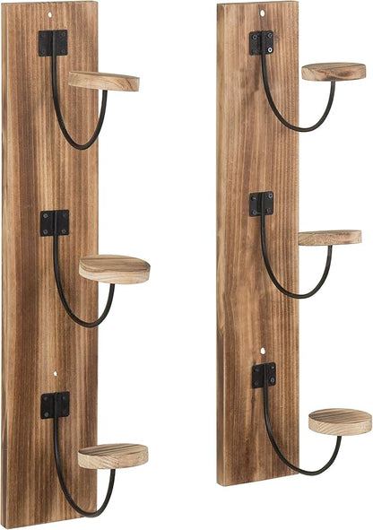 MyGift 2 Pcs Hat Rack Wall Mount, Cowboy Hat Organizer Holder, Coat, Cap Clothes Hanger with Metal Wire and Wood Hooks, Light Burnt