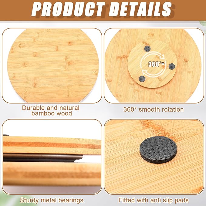 Nitial 2 Pack Bamboo Wood Lazy Susan Rotating Turntable Organizer Wooden Charcuterie Board Cheese Board Turntable for Dining Table Kitchen Cabinet Countertop Pantry Storage (16 Inch)