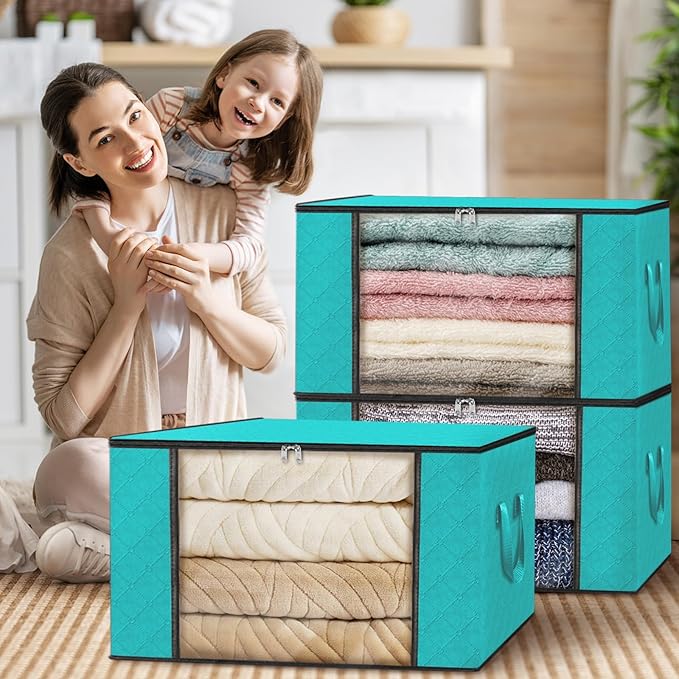 Fab totes Storage Bags,Clothes Blanket Storage Bins Foldable Closet Organizers with Reinforced Handle for Home Dorm Storage and Organization,Fabric Bags for Organizing Sheets,Clothing (Green,10 Pack)