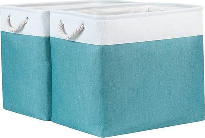Bidtakay Storage Baskets Extra Large 17x12x15 In Teal Blue Nursery Toy Baskets Fabric Long Shelf Baskets for Organizing Set of 2 Linen Closet Bins for Shelves Decorative Blanket Basket Living Room