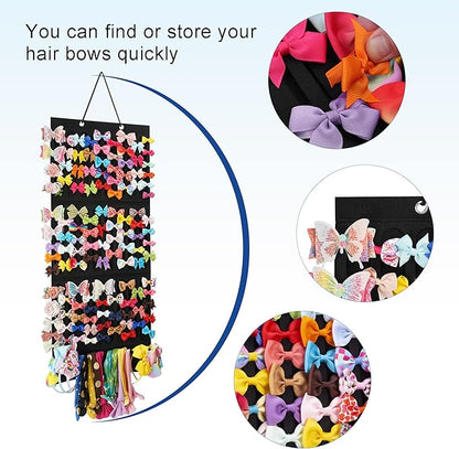 Hair Accessory Organizer - Hanging Holder for Girls' Headbands, Hair Clips, Ties, Scrunchies (Black)