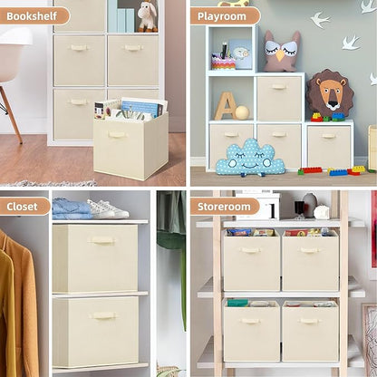 STORAGE MANIAC Storage Cubes, 13 Inch Collapsible Storage Bins with Handles, 6 Pack Fabric Foldable Bins for Organization, Durable Storage Bins for Closet, Shelves, Offices, Toys, 6-Pack Beige
