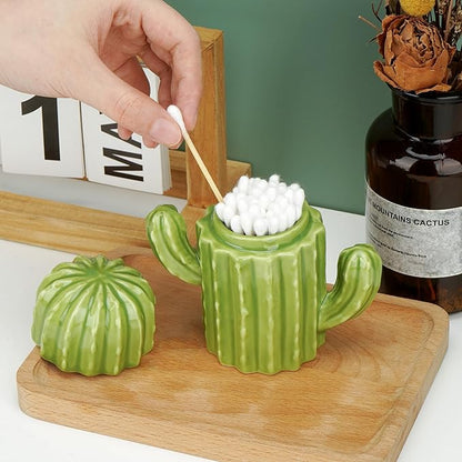 Q-tip Holder, Q-tip Holder Ceramic, Holder Dispenser for Bathroom Canister Storage Organization, for Cotton Ball, Cotton Swab, Floss Picks( (Green)
