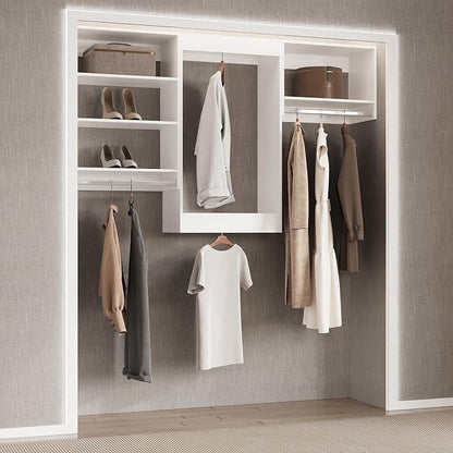 Modular Closet System, 60" Wide Closet Organizer System with Hanging Shelving , Wood Tower Closet Storage for Walk In Closets, Wall Mounted Wardrobe Organizer Kit System, Bedroom, White