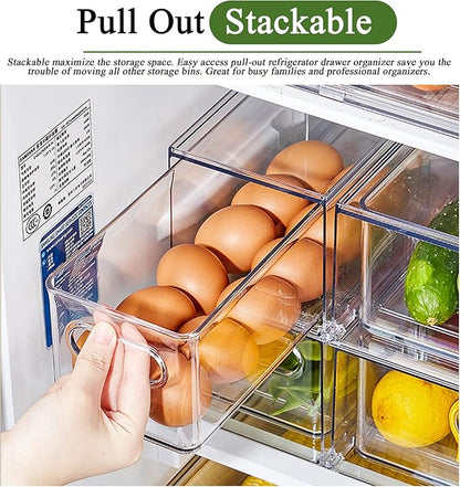 bealy 3 Pack Fridge Organizer and Storage,Clear Storge Bins with Pull-out Drawer, Fridge Drawers Clear Stackable Storage Drawer Containers for Freezer, Refrigerator, Pantry, Kitchen