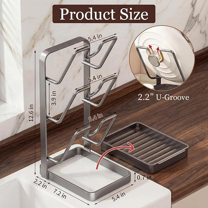 Didaey 2 Pack Pot Lid Organizer Rack 6-Tier Pot Lid Holder While Cooking Carbon Steel Kitchen Cover Storage Rack Multifunctional Stand for Countertop Stove Top Cabinet Shelf Spoon