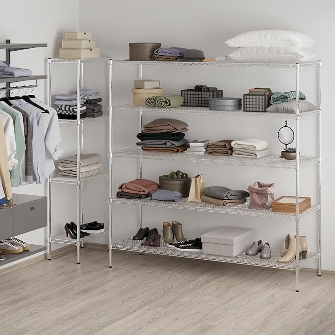24" Deep x 72" Wide x 74" Height Wire Shelving Kit | 5-Tier | NSF Commercial Storage Rack Unit