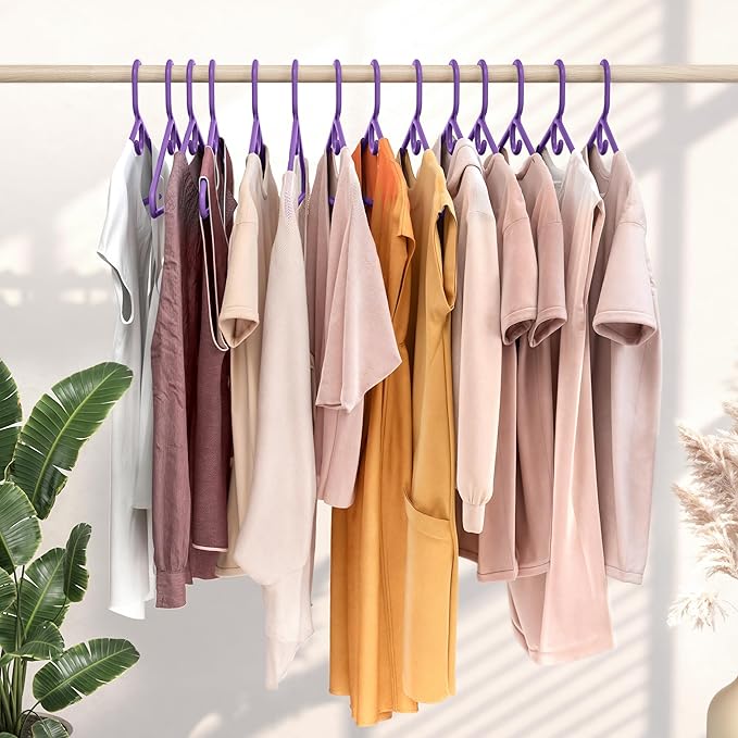 NEATERIZE Thick Heavy Duty Hangers - Purple Plastic Clothes Hangers 24 Pack - Great for Coat Hanger, Jackets Jeans & Suit Hanger for Closet, New Apartment Essentials Percheros Ganchos para Colgar Ropa