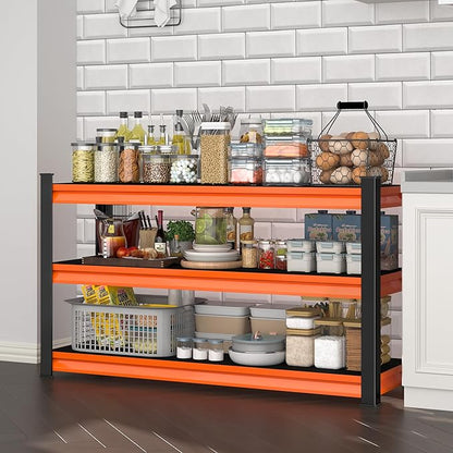3-Tier Garage Shelving Heavy Duty,48" W Metal Shelving Unit for Garage,1600lbs Load Capacity Utility Rack Shelves & Shelves,48" W x 18" D x 39" H(Red)