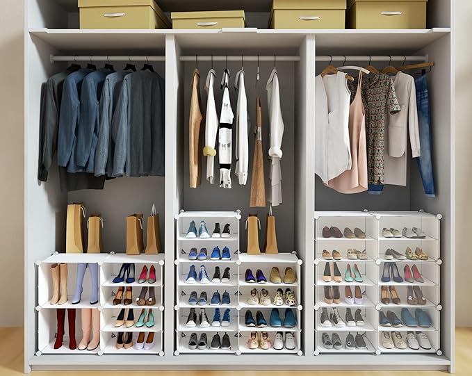 Shoe Rack Organizer, 24 Pair Shoe Storage Cabinet with Door Expandable Plastic Shoe Shelves for Closet,Entryway,Hallway,Bedroom,6 Tier