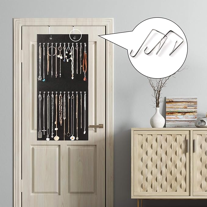 Hanging Jewelry Organizer Storage with 24 Hooks Wall Mounted Jewelry Display Hanging on Door Closet Necklace Holder for Bracelet Ring Chain-Patent Design (Black)