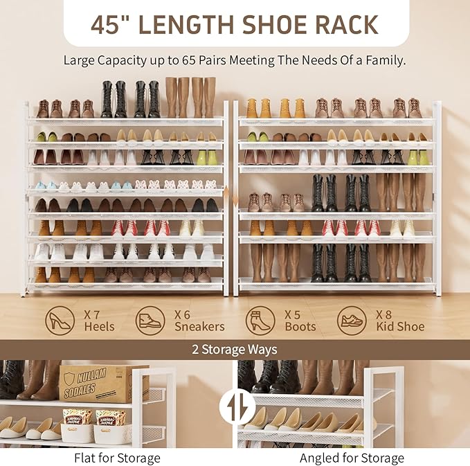 Metal Shoe Rack,Large 8 Tier Shoe Organizer, Heavy Duty Metal 8-Tier Stackable Shoe Storage Vertical Shoe Rack for Closet Front Door,Entrance,Entryway,Garage,Up to 50 Pairs