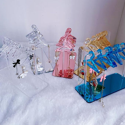 Earring Hanger Rack with 8 Mini Coat Hangers, Acrylic Earring Holder Display Stand, Ear Studs Hanging Earrings Organizer For Women Girls, Yellow