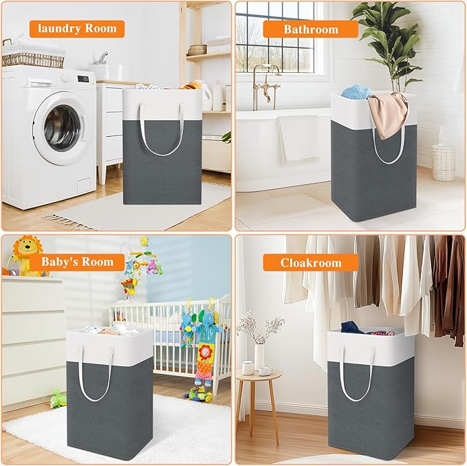 TasticTotes laundry basket 3-Pack, laundry hamper, Hamper with handles, collapsible laundry baskets, Waterproof dirty clothes hamper, Towel Storage for Home or Dorm, 88L-Grey