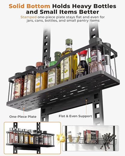 EVERIE Over the Door Pantry Organizer, 9-Tier Heavy Duty Door Storage Rack with Solid Bottom Baskets, Stable No-Bumping Design, Adjustable Hanging Shelves for Kitchen Pantry