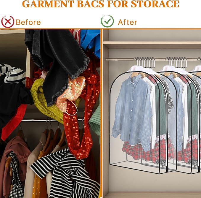Windyun 8 Pcs 10" Clear Gusseted Garment Bags for Hanging Clothes 40" Transparent Dress Bags with Full Zipper Garment Covers for Closet Storage Coats Jackets Shirts Suits, Plastic