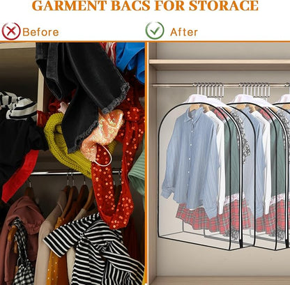 Windyun 8 Pcs 10" Clear Gusseted Garment Bags for Hanging Clothes 40" Transparent Dress Bags with Full Zipper Garment Covers for Closet Storage Coats Jackets Shirts Suits, Plastic