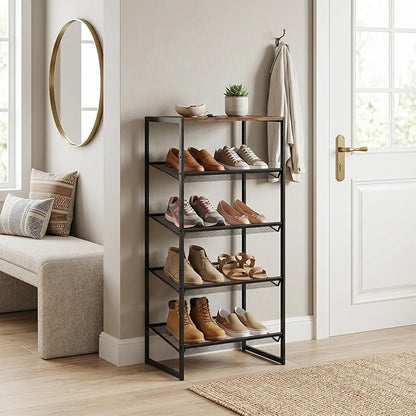 Shoe Rack，5 Tier Shoe Storage Organizer，Sturdy Shoe Shelf,Boot Rack with a Fine Mesh Shelves，for Entryway, Living Room, Hallway，Small Space,11.8 x 16.5 x 27.9 Inches,Brown
