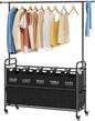 Tajsoon Laundry Sorter with Hanging Rack, 5 Sections Laundry Sorter with Lockable Wheels and Removable Bag, Removable Basket Organizer for Bedroom, Bathroom, Black