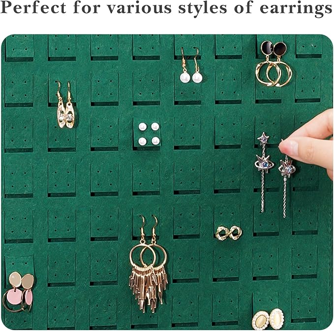 Lolalet Hanging Earring Holder Organizer with 20 Hooks for Women, Earring Organizer Wall Earrings Hanger Pierced Earring Storage, Felt Stud Earring Display, 608 Holes for Earrings -Emerald, 1 Pack