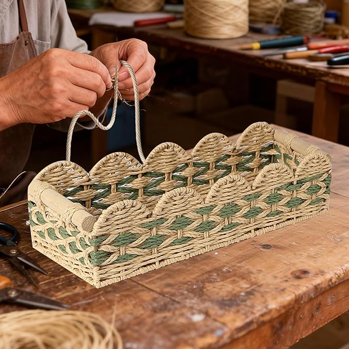 Scalloped Toilet Paper Basket: Handwoven Wicker Tank Topper Organizer for Farmhouse & Boho Home Decor
