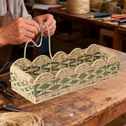 Scalloped Toilet Paper Basket: Handwoven Wicker Tank Topper Organizer for Farmhouse & Boho Home Decor